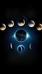 Wall Mural - moon phases on dark space and galaxy astrology or astronomy background. magic and witch concept.