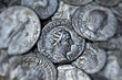 Ancient Roman coin showing the face of the emperor Trajan Decius Antoninianus