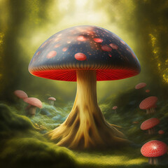 Wall Mural - Generative AI: cute fantasy tree in delicate pastel colors with shapes