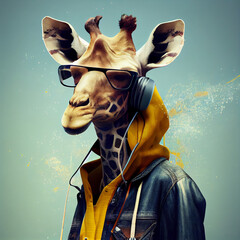 Wall Mural - Giraffe hip hop artist generative ai