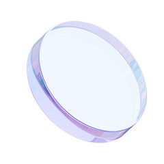 Geometric transparent shape of the 3d round flat glass. 3d rendering illustration.