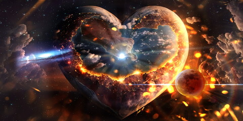 Wall Mural - esoteric world earth and sun light flares on cosmic space and people silhouette starry night sky neb