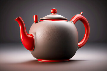 Canvas Print - red ceramic teapot on grey background, generative ai