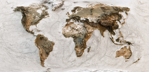 3d world map of the earth with exaggerated topographic relief. detailed global world physical map. p