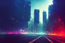 Abstract Cyberpunk City Street Gaming Wallpaper Background, 3d Illustration Rendering, Metaverse Virtual Reality Game. Generative AI