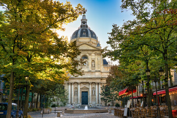 Wall Mural - Sorbonne square (Place de la Sorbonne) with the Sorbonne Chapel in Paris. France