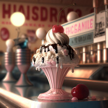 Decadent Ice Cream Cone Desserts Vintage Retro Style. Generative AI 