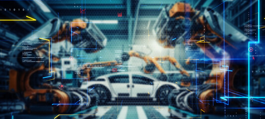 Poster - 自動車工場とテクノロジー　バナー・広告向け横長ビジュアル