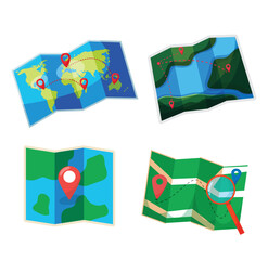 Wall Mural - folded paper map of world with color point marker vector illustration