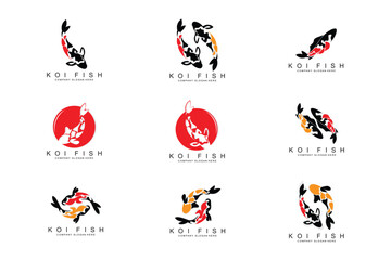 Koi Fish Logo Design, Ornamental Fish Vector, Aquarium Ornament Illustration Brand product