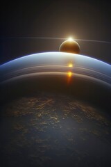 Wall Mural - saturn and its rings in the background with generative ai