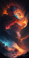 Wall Mural - fire from celestial clouds with generative ai