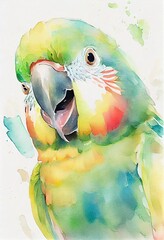 Sticker -  smiling baby Parrot face watercolor with Generative AI