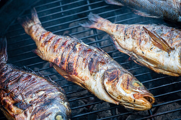 Wall Mural - grilled fish on the grill