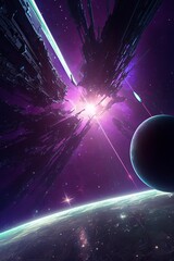 Wall Mural - open space, supernova among teal purple nebula with generative ai