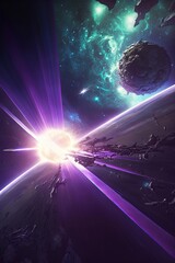 Wall Mural - open space, supernova among teal purple nebula with generative ai