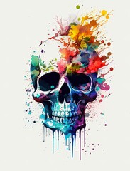 Canvas Print - watercolor skull with Generative AI