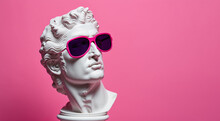 Gypsum Statue Head In Sunglasses On A Pink Background Illustration