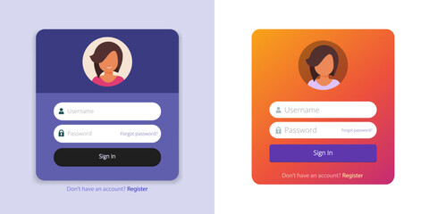 Wall Mural - login screen box page ui from vector rounded set for mobile website modern design, modern log in sig