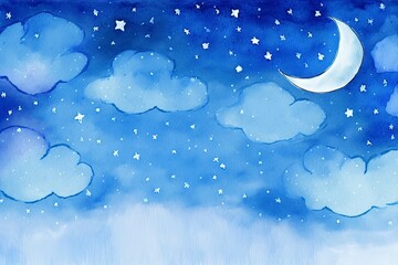 Wall Mural - sky with stars and moon, watercolor with generative ai