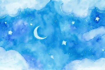 Wall Mural - sky with stars and moon, watercolor with generative ai