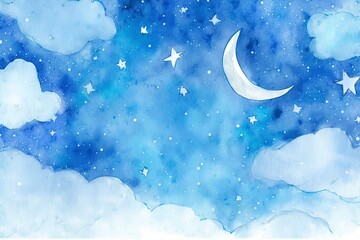 Wall Mural - sky with stars and moon, watercolor with generative ai