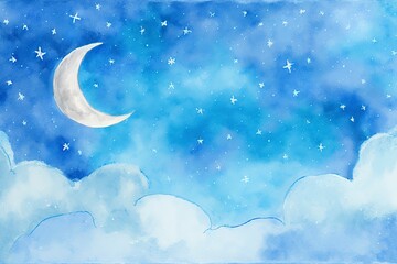 Wall Mural - sky with stars and moon, watercolor with generative ai
