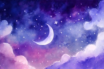 Wall Mural - sky with stars and moon, watercolor with generative ai
