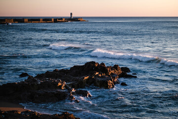 Poster - The ocean pier in Porto in the evening. Portugal.