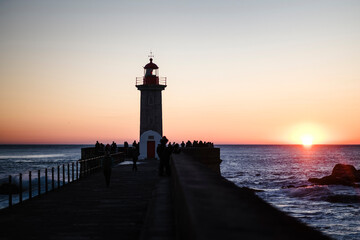 Wall Mural - The lighthouse in Porto during a calm sunset. Portugal.