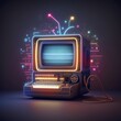 Retro neon computer created with AI