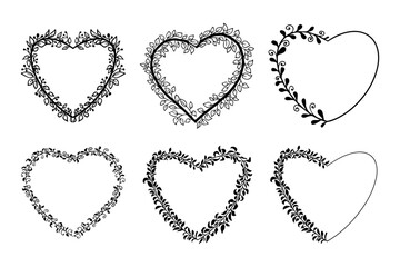 Wall Mural - Doodle elegant heart frame, border monogram in doodle style isolated on white background.