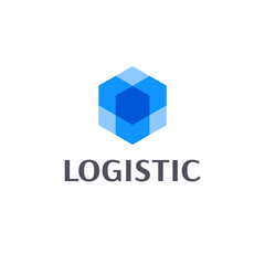 Wall Mural - Vector logo design template for logistic. Blue box icon. 