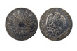Moneda de 8 reales 1896, República Mexicana, Anverso 8R C 1896 y Reverso Aguila devorando una serpiente