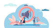 © VectorMine - Stop noise sign concept, flat tiny person illustration, transparent background. Sound symbol and people protesting. Loud urban environment and noisy neighbors social issues.