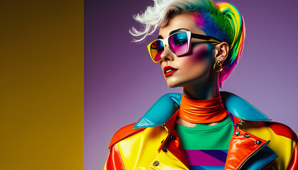 Canvas Print - fashion woman colorful, the bold eclectic fashion styles of the Y2K era. dressed in the latest fashion trends of the time, including chunky shoes, low-rise pants, crop tops, and oversized sunglasses