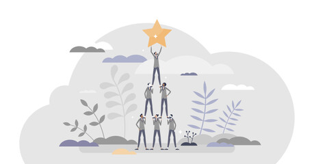 Successful team achievement as precise and effective work tiny person concept, transparent background. Performance and teamwork done together in collaboration process illustration.