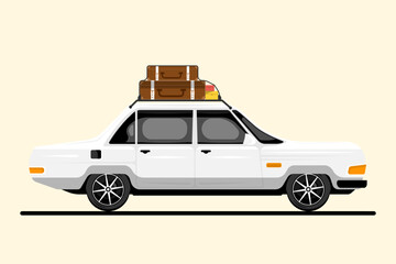 Wall Mural - Personal car with travel luggage on isolated background, Digital marketing illustration.