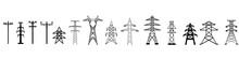 Electricity Tower Icon Vector Set. Transmission Tower Illustration Sign Collection. Power Lines Symbol. Electrical Lines Logo.