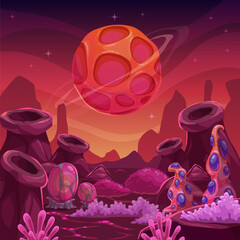 Wall Mural - Alien world concept, vector scene for game design