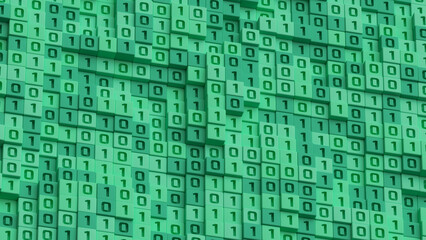 Green binary code 3D render