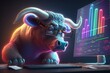 Leinwandbild Motiv Bull trading with computer, Bullist in Stock market and Crypto currency. Generative Ai