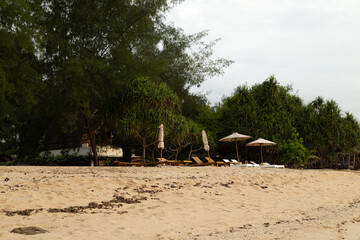 Lombok and Gili Air islands, overcast, cloudy day, sky and sea. Sunset, sand beach.