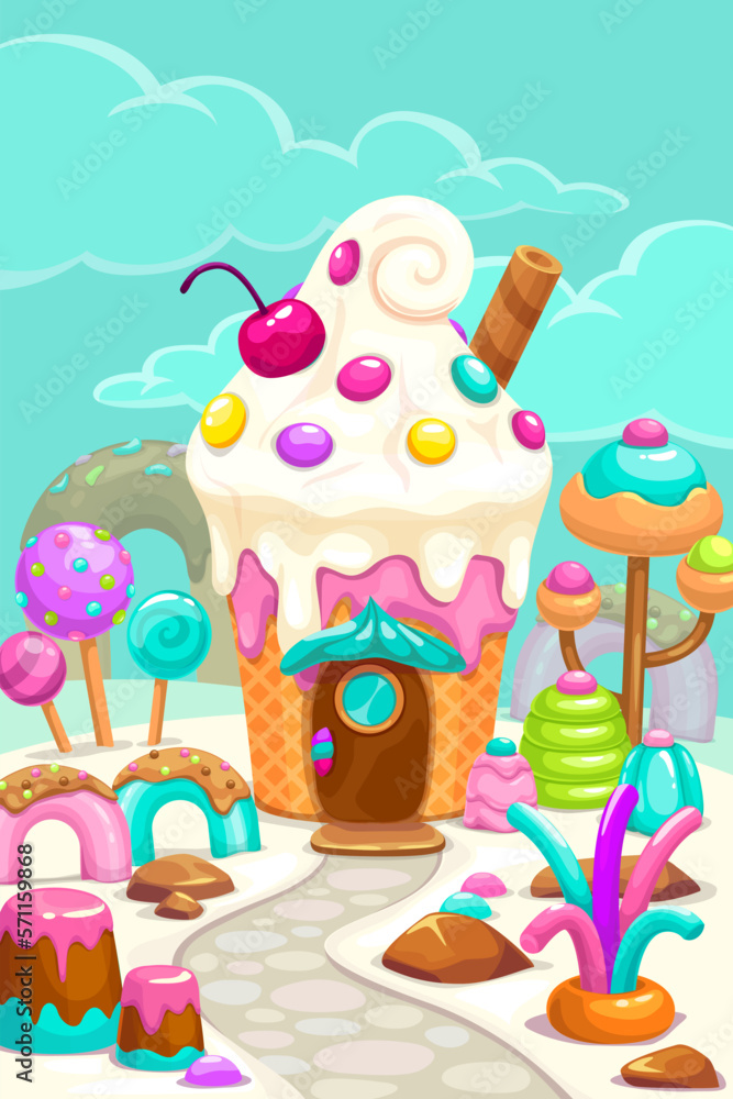 Cartoon sweet candy land illustration, vector art