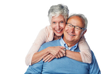 a self caring senior parents embracing on their wedding anniversary isolated on a png background. af