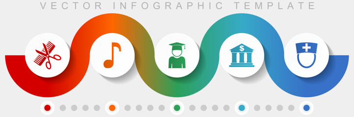 Leinwandbilder - Education infographic vector template with icon set, miscellaneous icons such as barber shop, music, study, bank and doctor for webdesign and mobile applications