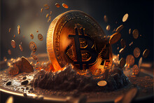 Crypto Currency Golden Coin Bitcoin Symbol Illustration . AI