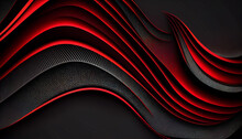 Abstract Black And Red 3d Realistic Background With Waves Layered. Generative AI.