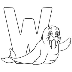 Canvas Print - Illustration of W letter for Walrus 