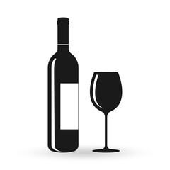 Wine bottle with wine glass icon. Wineglass, alcohol symbol. Vector illustration.